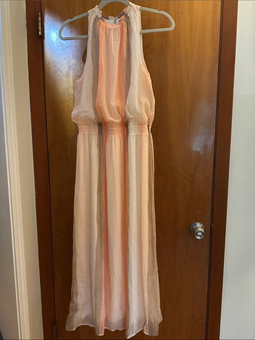 Chico's Peach and Cream Halter Maxi Dress